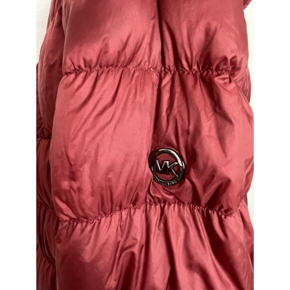 Michael Kors Puffer Jacket Hoodie Down Fill Burgundy FLAW - Picture 15 of 16
